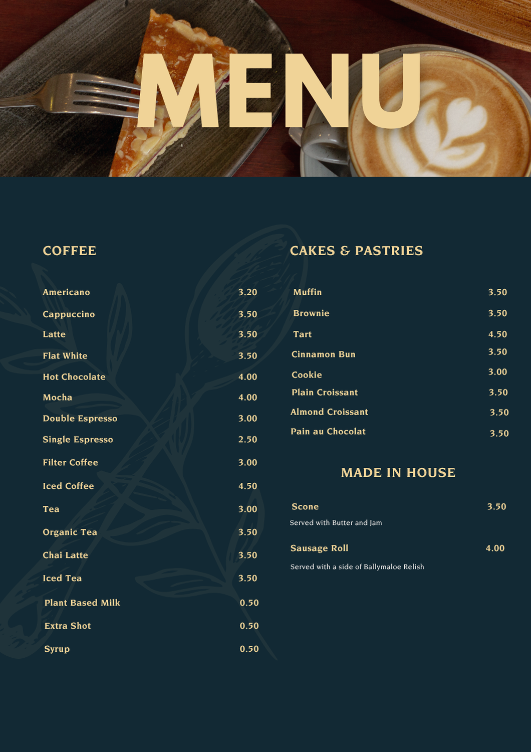 Menu Castle Tea Rooms, Sweet Treats, Coffees, Drinks