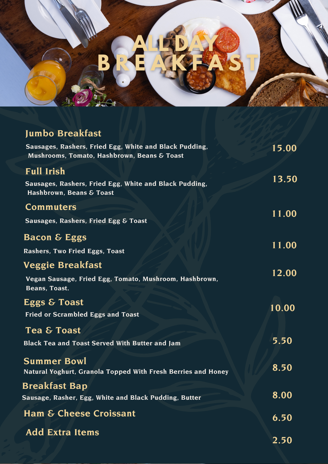 All day breakfast menu castle tea rooms castle hotel
