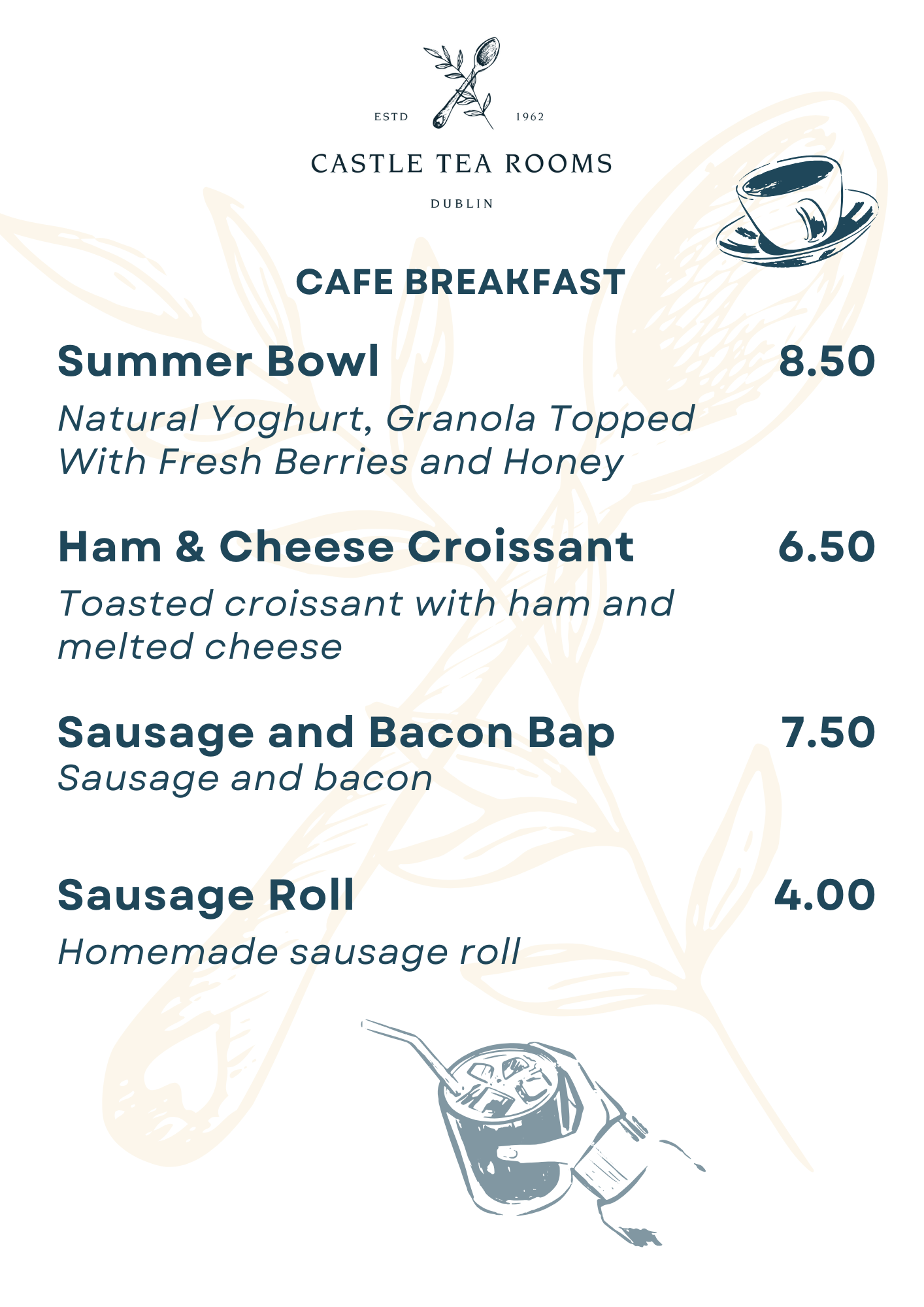 castle tea rooms menu, breakfast menu